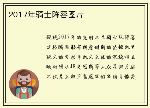 2017年骑士阵容图片